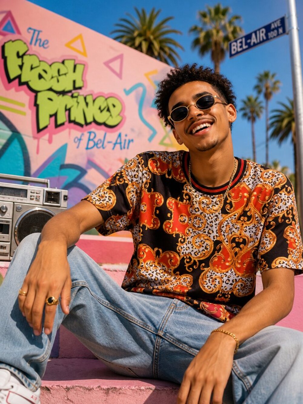 VINTAGE Y2K FRESH PRINCE OF BEL AIR Graphic Tee L 90s Hip Hop Will Smith Retro